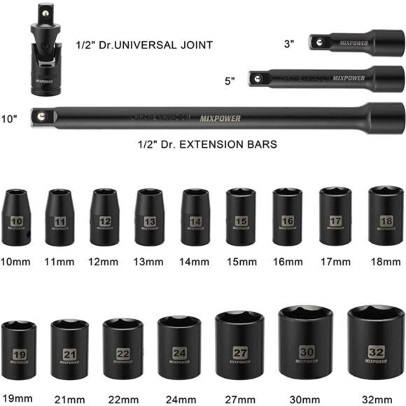 Drive Shallow Impact Socket Set Metric Size 10mm-32mm - Picture 4 of 8